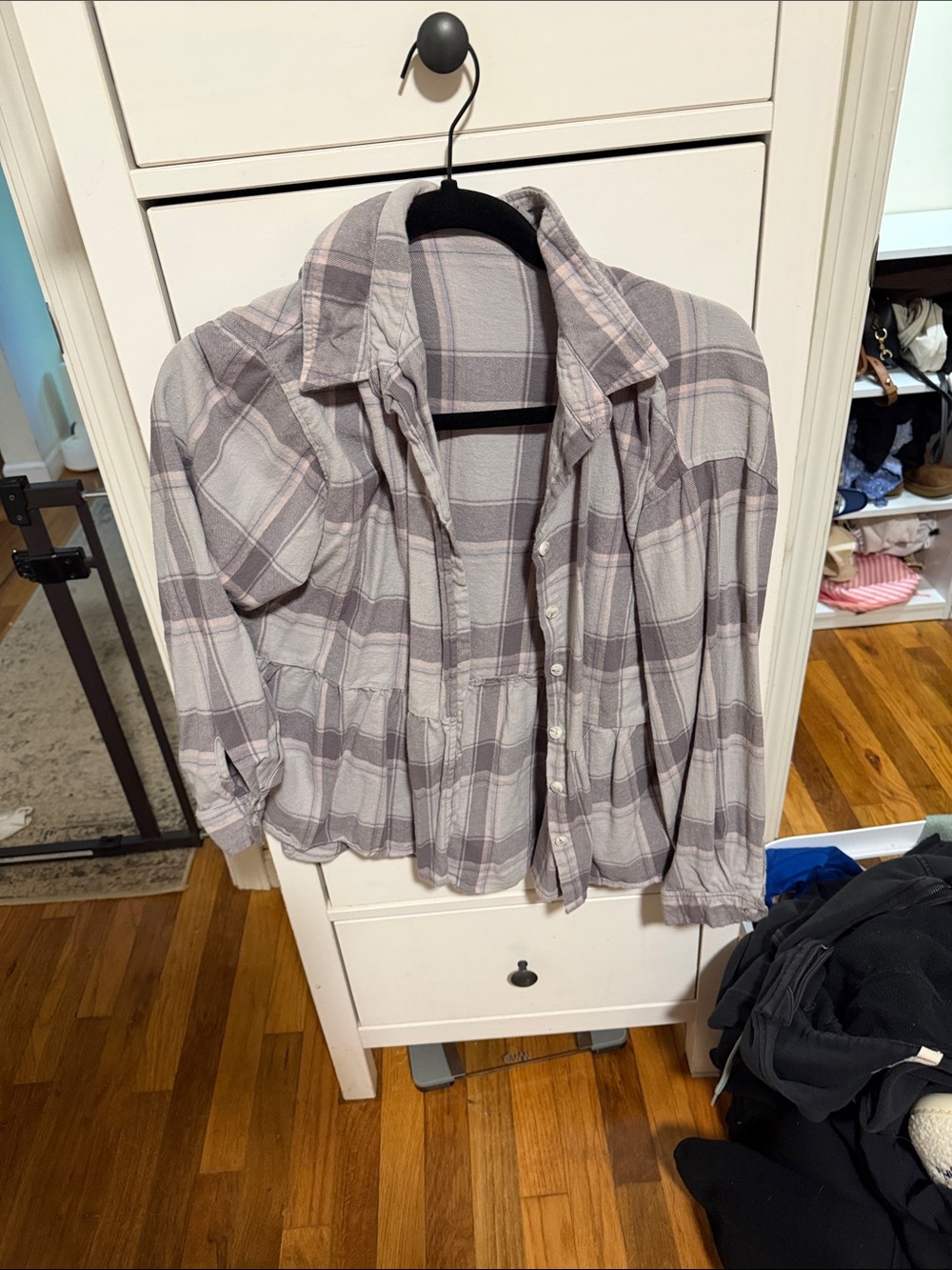 Button-Down Plaid Peplum Shirt Jacket - Gray